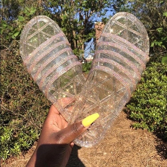 Shoes - Jelly Rhinestone Slide On Sandals